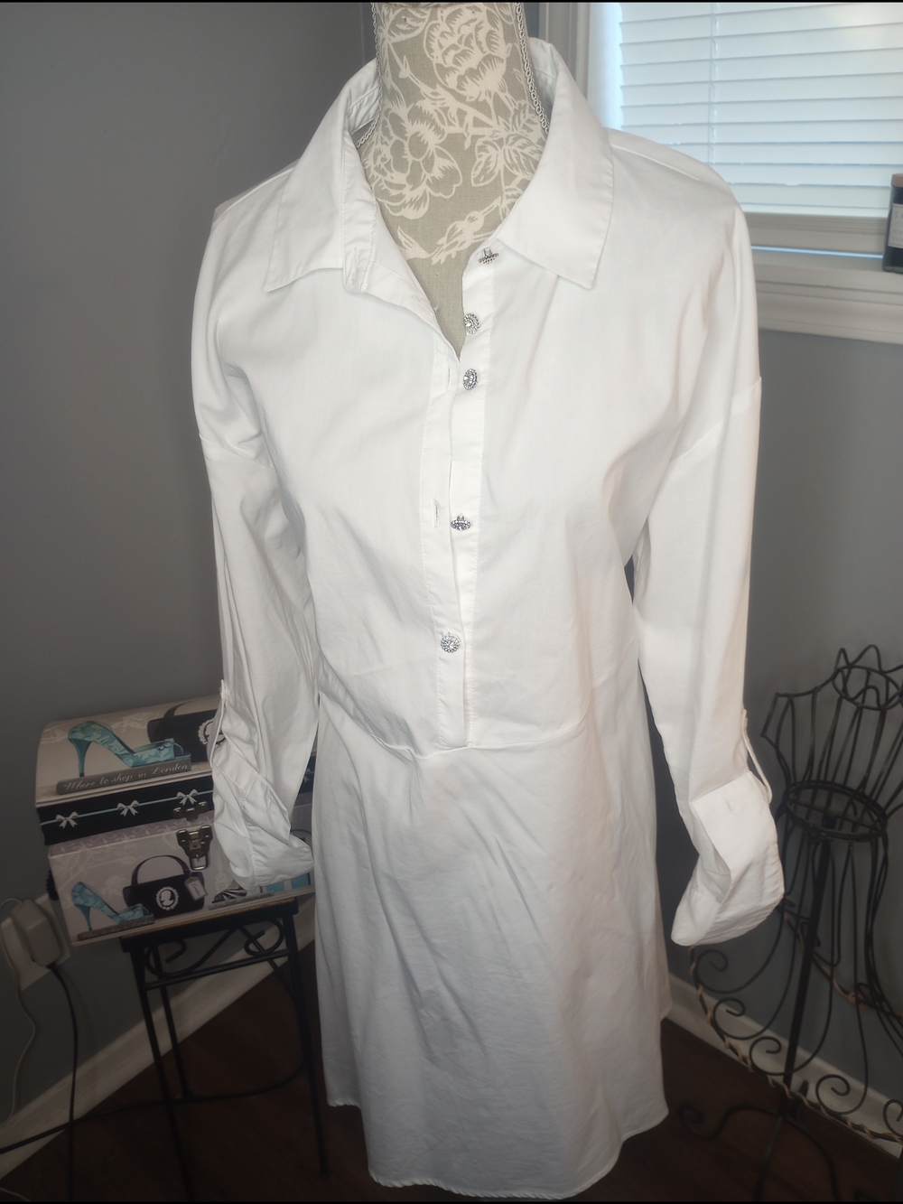 Cupio White Long Sleeve Shirt Dress